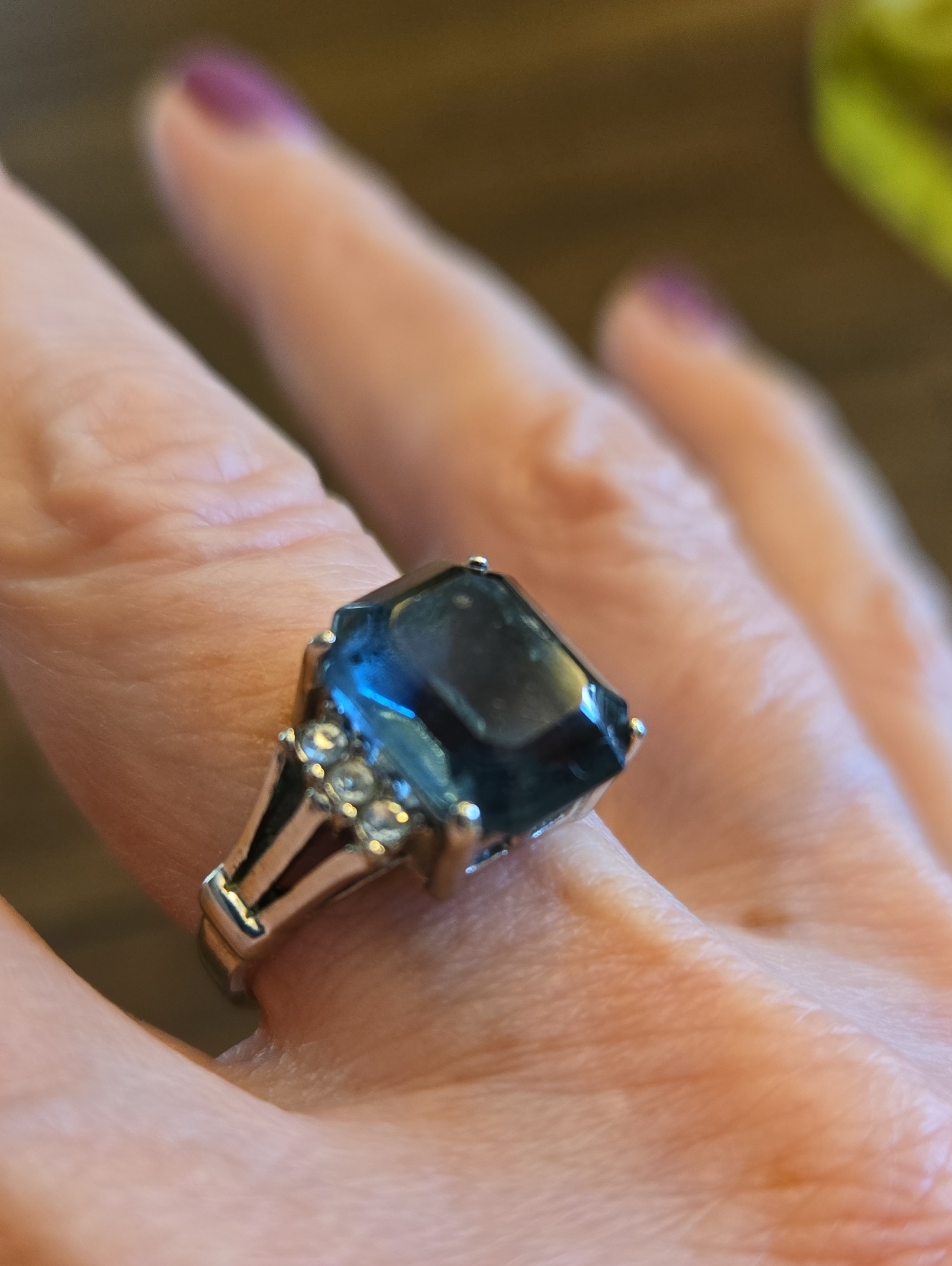 Blue Gemstone Cocktail Ring - Women's Fashion Ring 7 1/2